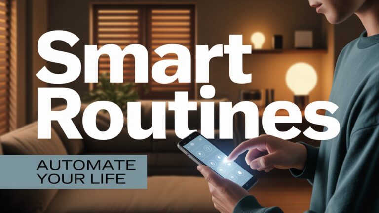 Smartphone displaying a smart home app with morning and evening automation routines activated