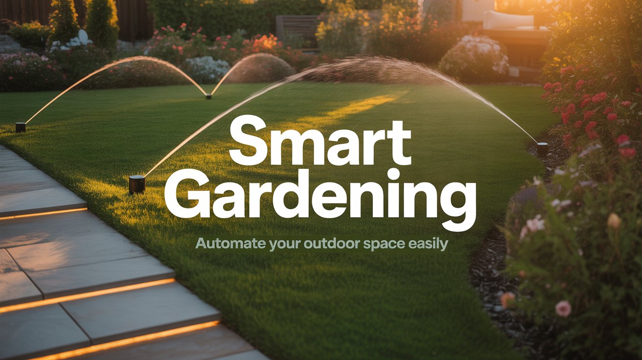 Smart gardening system controlling outdoor sprinklers and lighting.