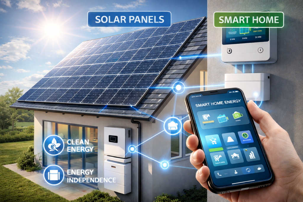 solar panels integrated into a smart home energy management system