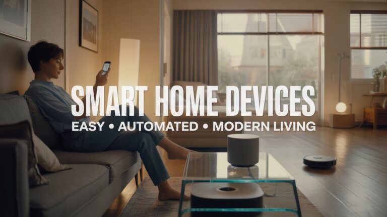 smart home devices in modern living room with automation and smart lighting